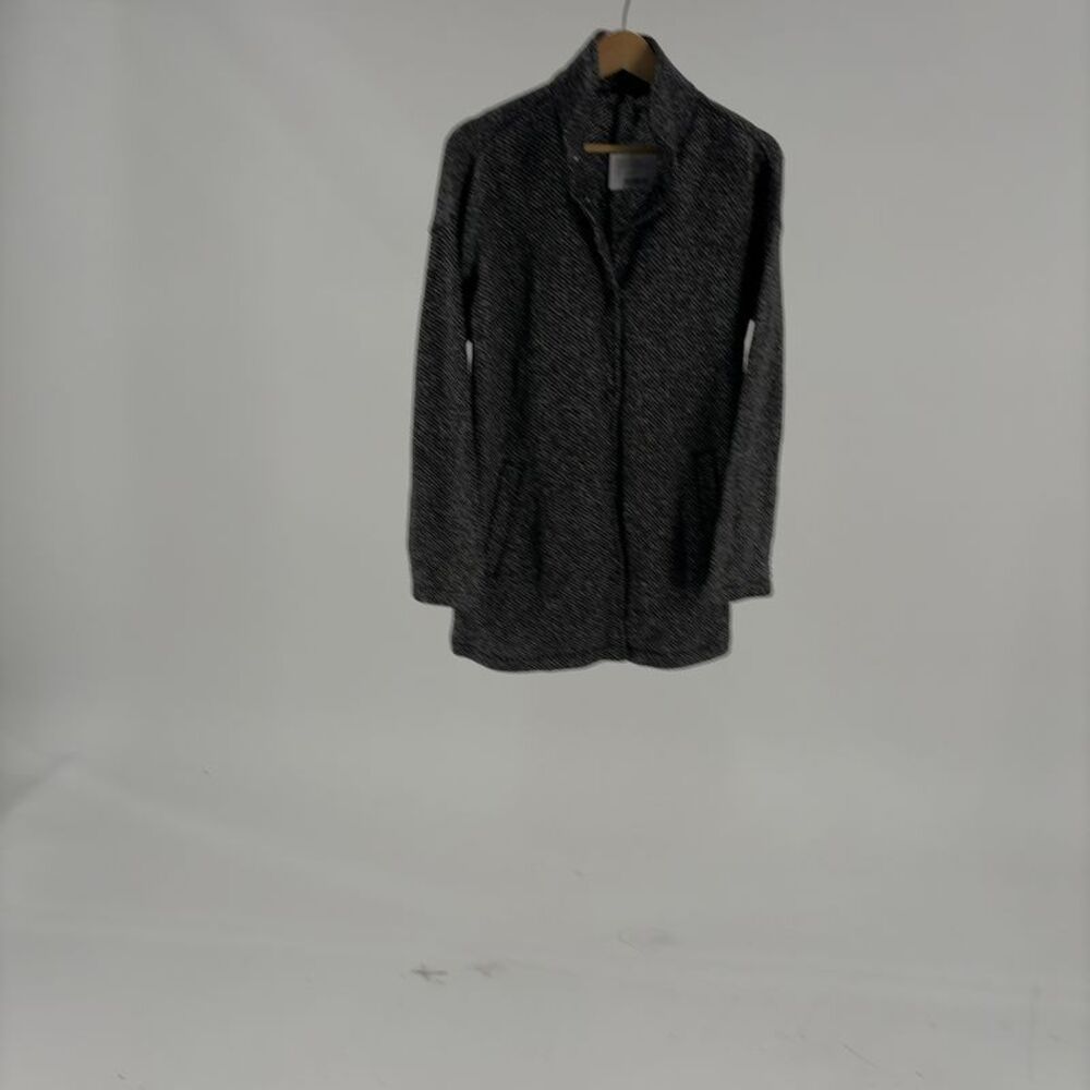 Eileen Fisher Stand Collar Long Herringbone Snap-Front Jacket Coat
